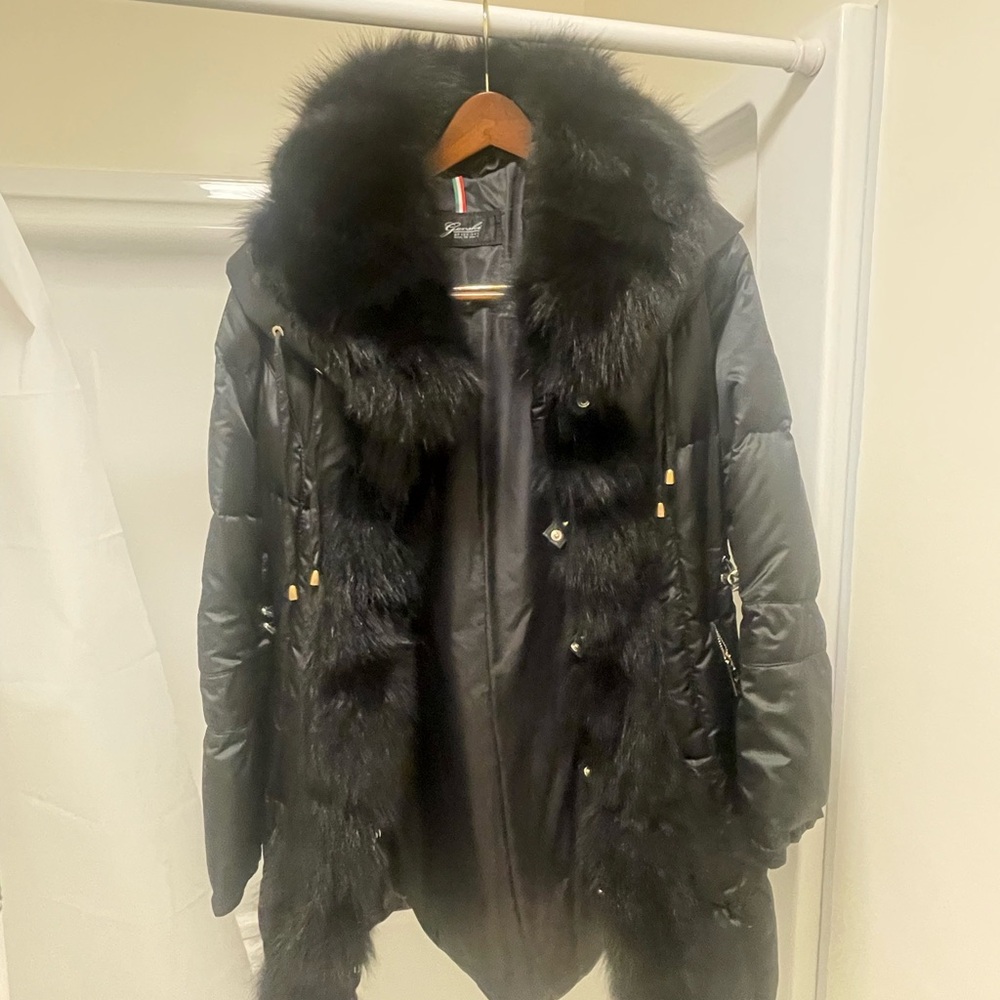 Black Fur-Trimmed Puffer Jacket